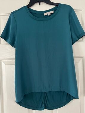 LOFT Teal Short-Sleeve Crewneck Blouse medium